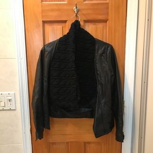 Black Leather jacket with scarf attached